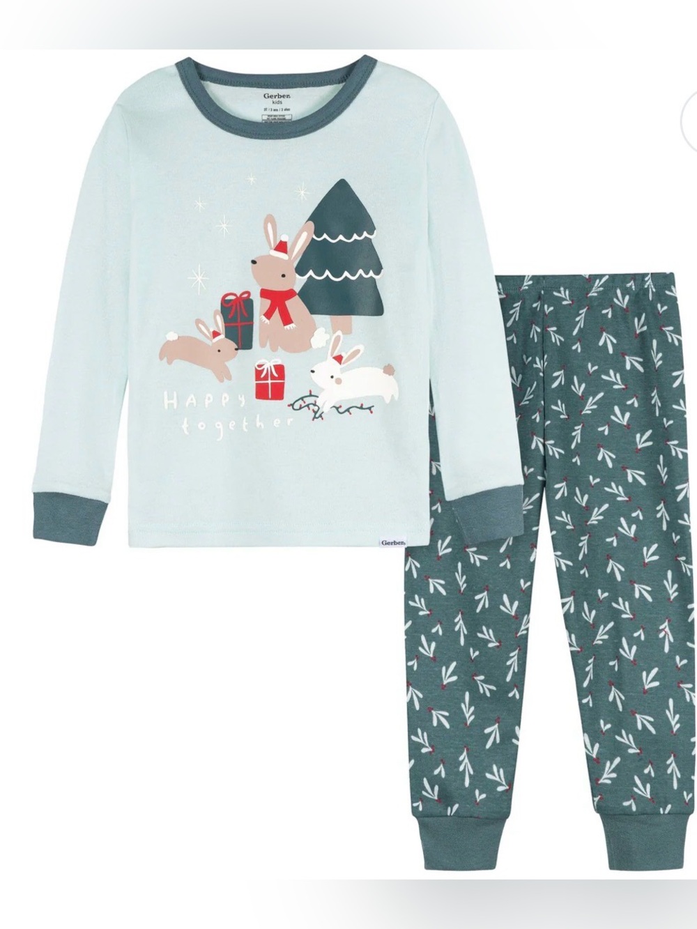 Light Blue & Teal Bunny Holiday Pajama Set